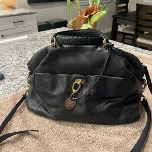 Henri Bendel handbag-satchel black leather with gold hardware